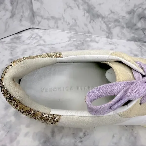 VERONICA BEARD Women's Sz 8 Geri Colorblock Leather & Suede Glitter Luxury Shoes